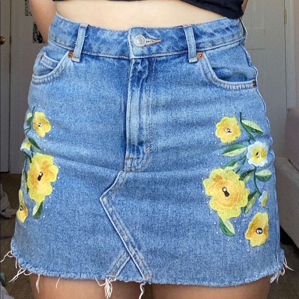 embroidered jean skirt